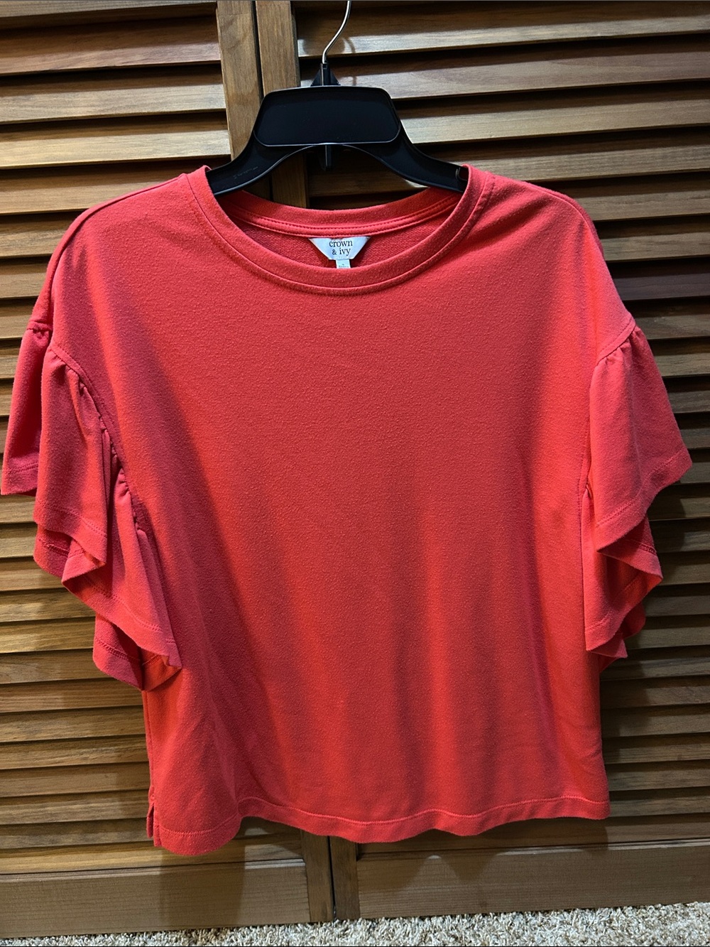 crown & ivy Coral Short Sleeve Ruffle Tee